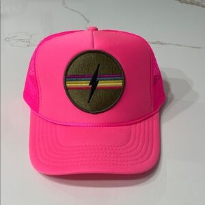 Friday Feelin Electric Rainbow Trucker Hat in Pink